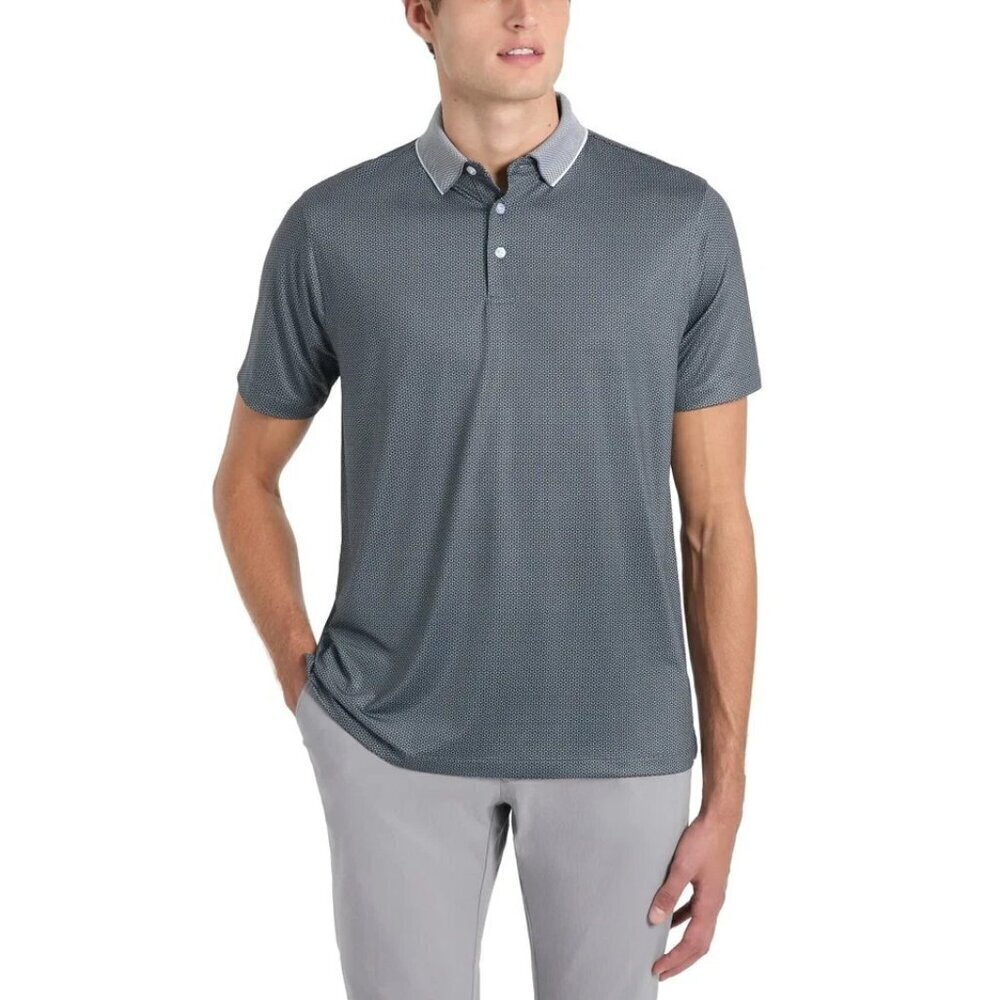 NWOT Hickey Freeman Men's XL Golf Polo Shirt Gray Diamond Pattern Polyester